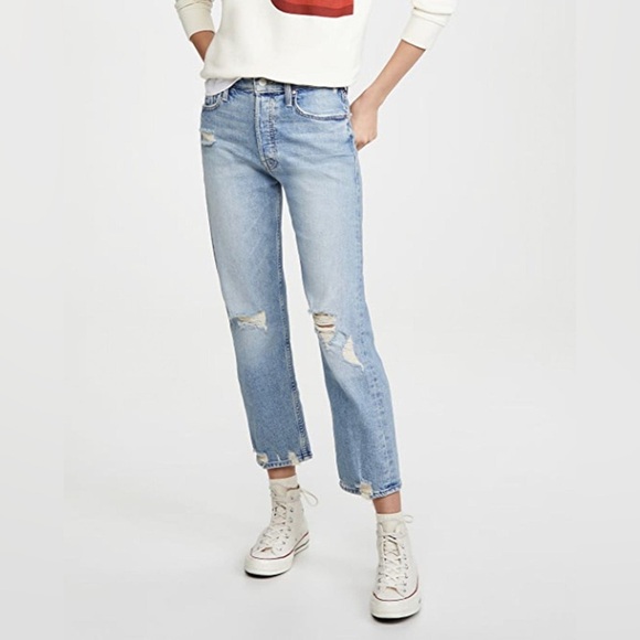 MOTHER Superior The Tomcat The Confession Wash Distressed Cropped Jeans Size 26 - Picture 1 of 15
